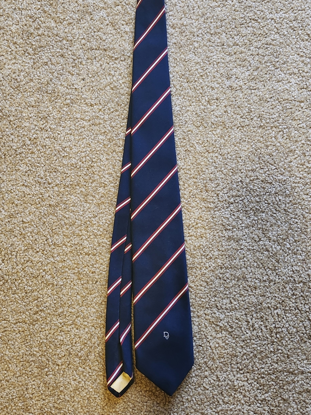 Vintage Dior Navy Tie with Red and White Diagonal Stripes